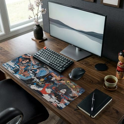 BELLEMOND Japanese Art Desk Mat | Large 31.5x11.8in Anime Mouse Pad for Keyboard & Mouse | Non-Slip Base, Water-Repellent | Original Japanese Design | Dragon Duel - color: Dragon Duel