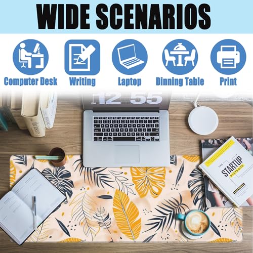 Desk Mat, Boho Palm Leaves Large Gaming Mouse Pad for Desk XL,Boho Tropical Leaves Desk Pad,Extended Big Computer Keyboard Mouse Pad with Non-Slip Base and Stitched Edge 31.5"x11.8" - color: Boho Palm Leaves, size: XL-31.5"x11.8"