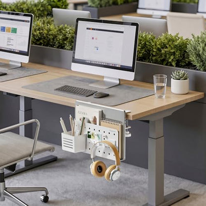 Under Desk Storage Organizer, Laptop Holder Stand with Pegboard Design, Holds 22lbs, Clamp on Desk Organizer, Fits 0.4"-2.2" Desktop Edge, White - color: White