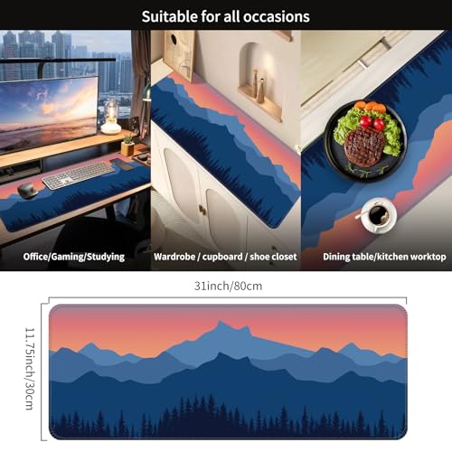 Large Gaming Mouse Pad, Full Keyboard Mat, Long Laptop Mousepad, Computer Mouse Mat for Home and Office, Anti-Slip Rubber Base, 31.5 x 11.5 Inches (Purple Mountain) - color: Purple Mountain