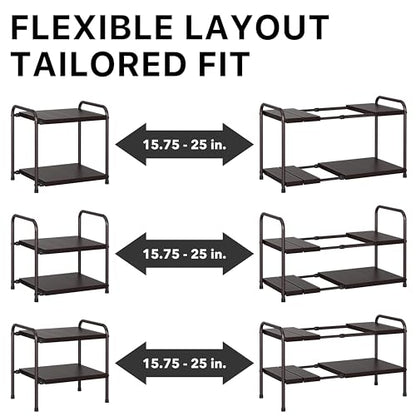 Simple Houseware Under Sink 2-Tier Heavy Duty Expandable Rack Organizer, Adjustable Width 15.75–25 Inches with 4 Shelf Height Levels, Bronze - color: Bronze