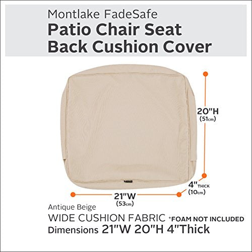 Classic Accessories Montlake FadeSafe Water-Resistant Patio Lounge Back Cushion Cover, 23 x 20 x 4 Inch, Antique Beige - color: Antique Beige, size: 21 x 20 x 4 Inch