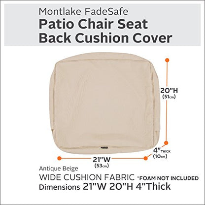 Classic Accessories Montlake FadeSafe Water-Resistant Patio Lounge Back Cushion Cover, 23 x 20 x 4 Inch, Antique Beige - color: Antique Beige, size: 21 x 20 x 4 Inch