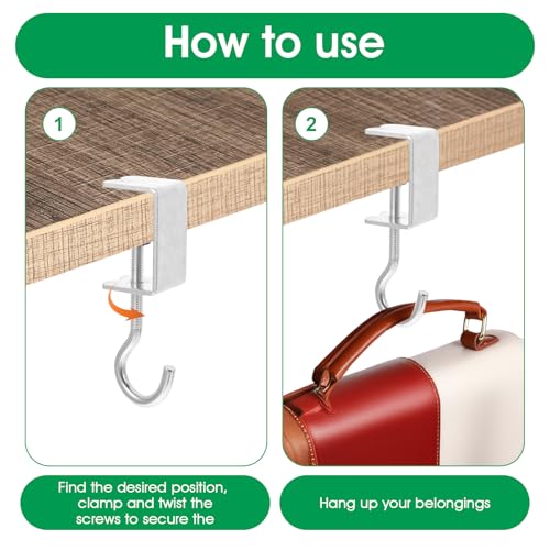 cobee Clamp-On Under Desk Hooks, Desk Mount Hanging Bag Holder Metal Hook Adjustable Headphones Clamp Organizer Portable Purse Hanger Clip Reduce Desk Clutter Table Desk Under Counter (4 Pcs, Silver) - color: 4 Pcs, Silver