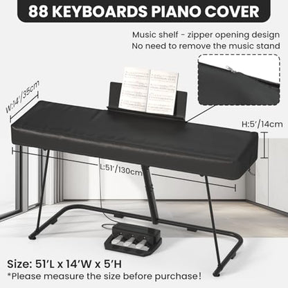 BENVOL 61/88 Keys Piano Cover - Waterproof Dustproof Keyboard Protector with Music Stand Zipper, Adjustable Drawstring, Soft Spandex Fabric for Yamaha, Casio 61/88-Key Digital Pianos (88keys-black) - color: 88keys-black