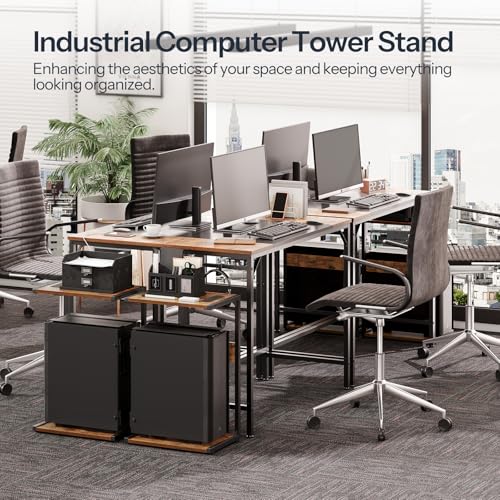 HOOBRO Computer Tower Stand, PC Stand with Charging Station, 2-Tier PC Tower Stand with Locking Caster Wheels, CPU Stand Fits Most PCs, PC Stand for Floor, for Home Office Rustic Brown BF01UCJ01G1 - color: Rustic Brown, Black