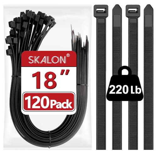 Large Zip Ties 18 Inch (120 Pack) - Heavy Duty, 220 lb Tensile Strength, Black Cable Ties, Extra Long Wire Ties, SKALON - size: 18" (120 Pack)