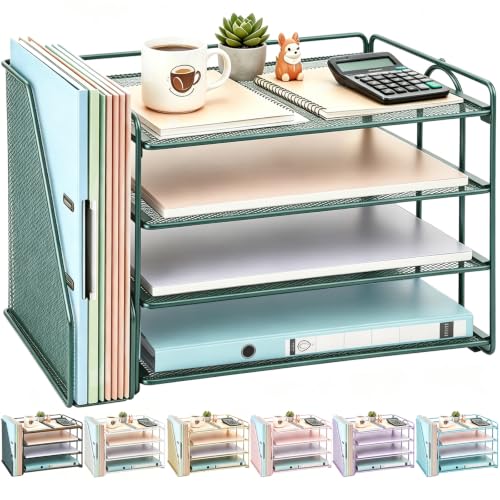 gianotter 4-Tier Paper Organizer With Magazine Holder, Desk Organizers and Accessories, Desk Accessories & Workspace Organizers, File Organizer for Office Supplies Storag (Green, 4-Tier) - color: Green, size: 4-Tier