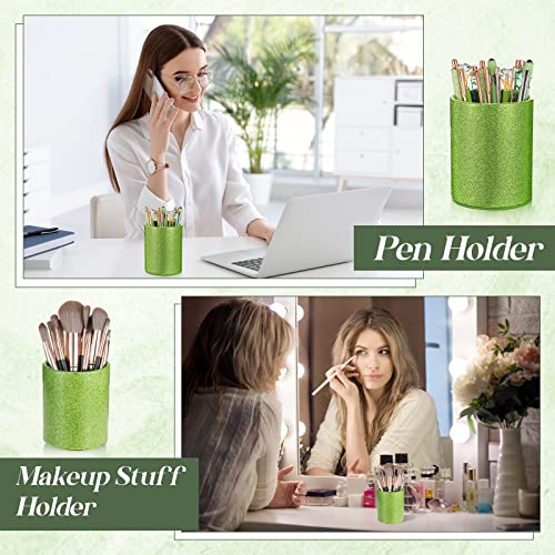 Sabary 8 Pcs Green Pens with Pen Holder for Desk Glitter Crystal Diamond Cute Ballpoint Fancy Pencil Holder Bling Desk Organizer for Women Girls School Office Supplies Wedding Graduation Gifts - color: Green