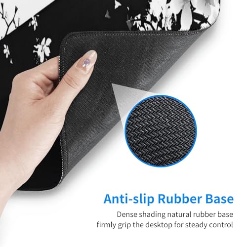 Japanese Life Death Keyboard Mat, Black White Japanese Anime Gaming Mouse Pad for Desk with Anti-Slip Rubber Base and Stitched Edges, Japanese Sakura Pagoda Sun Mouse Pad - color: Life Death