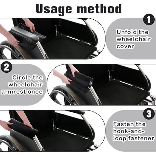 Threlaco 2 Pcs Wheelchair Armrest Covers Soft Fluffy Foam Wheelchair Armrest Pads Non Slip Arm Rest Cover Cushion Pad for Armchairs Office Chairs(Black) - color: Black