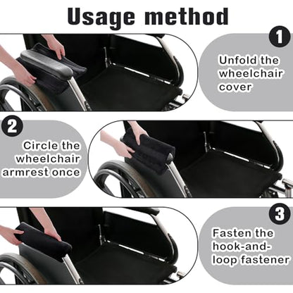 Threlaco 2 Pcs Wheelchair Armrest Covers Soft Fluffy Foam Wheelchair Armrest Pads Non Slip Arm Rest Cover Cushion Pad for Armchairs Office Chairs(Black) - color: Black