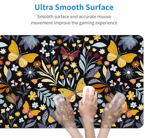 Mouse Pad Gaming, Large Mouse Pads for Desk, Keyboard Mouse Mat Desk Pad, Non-Slip Rubber Base with Stitched Edges Mousepad, 31.5x15.7in Butterflies and Flowers - color: Butterflies and Flowers, size: 31.5L x 15.7W inches
