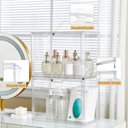 ZLLZUU Acrylic Display Case Large Clear Boxes 3 Pack Stackable Storage Bins | Stackable, Easy to Assemble, for Makeup Collections Large Action Figures, Dustproof, Easy Clean, Clear Acrylic, Magnetic Door - size: 2-pack