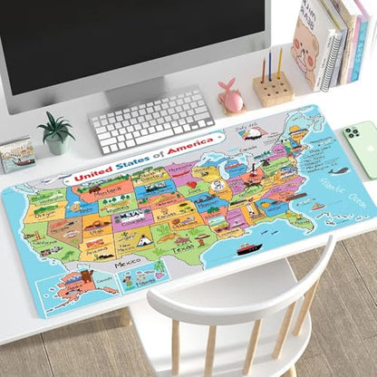 31.5x11.8 Inch Non-Slip Long Extended Large Gaming Mouse Pad with Stitched Edges XL Laptops Keyboard Mouse Mat(American Map) - color: American Map