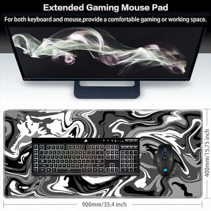 Canjoy Gaming Mouse Pad, Fluid Pattern Mouse Pad 35.4x15.7inch Large Extended Computer Mouse Mat Keyboard Full Desk Mousepad for Gaming, Office, Home - color: Black-Gray Fluid, size: 900*400mm