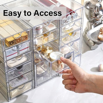 Prsildan 15 Drawers Teacher Toolbox Acrylic Containers, Set of 3 | Clear, Pens Markers Stickers Hardware Storage, Office Desk Kitchen Cabinet Garage Organizer - style: 15 Drawers