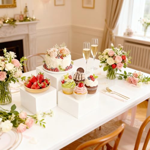 6Pcs Buffet Risers, Food Risers for Buffet Table, Acrylic Display Stands for Party Catering Desset Jewelry Collectibles, Acrylic Cube Boxes with Hollow Bottoms White (8"-7"-6"-5"-4"-3") - size: 8"-7"-6"-5"-4"-3"