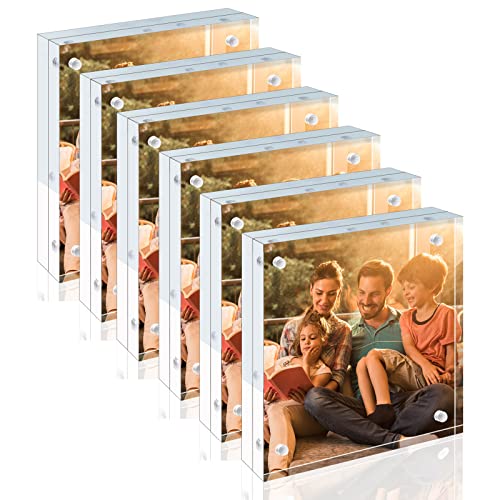 Egofine 5x5 Acrylic Frames 6 Pack,20mm Thicker Frameless Clear Picture Frames, Double Sided Magnetic Picture Frames, Free Standing Desktop Display - color: 6, size: 5x5