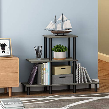 FURINNO Turn-N-Tube 3-Tier Design Display Rack, French Oak Grey/Black - color: French Oak/Black, style: 3-Tiers, Ladder