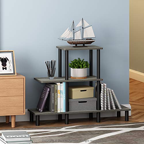 FURINNO Turn-N-Tube 3-Tier Design Display Rack, French Oak Grey/Black - color: French Oak/Black, style: 3-Tiers, Ladder