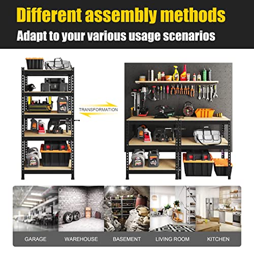 PrimeZone Storage Shelves 5 Tier Adjustable Garage Storage Shelving, Heavy Duty Metal Storage Utility Rack Organizer Shelf Unit for Warehouse Pantry Closet Kitchen Basement, 28" x 12" x 59", Black - size: 28"W x 12"D x 59"H