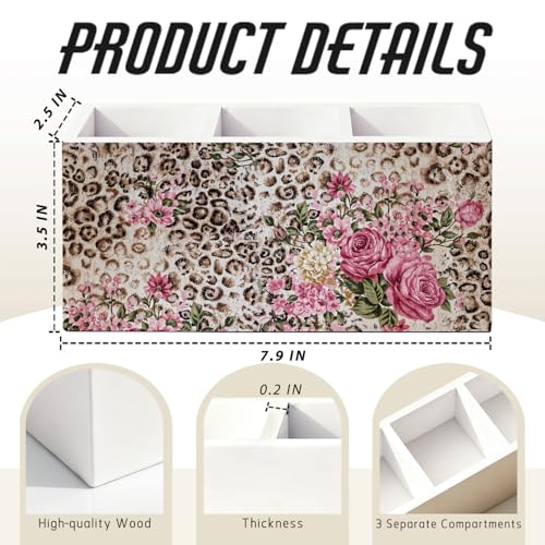 Vintage Leopard Print Floral Pen Pencil Holder for Desk, Leopard Gifts for Women, Cheetah Room Decor Wooden Box Sign Decorations for Home Office Girls Room Bedroom Desk Tabletop - color: 05- Pink Floral Leopard Print (white)