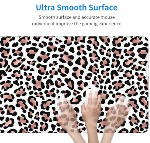 Gaming Mouse Pad, Large Mouse Pads for Women, Non-Slip Rubber Base Mousepad, Keyboard Mouse Mat, Desk Pad with Stitched Edges, 31.5x15.7inch Leopard Skin Rose Gold Pattern - color: Leopard Skin Rose Gold Pattern, size: 31.5L x 15.7W inches