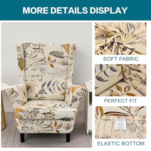 KRFOONN Wingback Chair Covers Slipcovers 2 Piece Stretch Wing Chair Covers Spandex Slipcovers Wingback Sofa Covers Armchair Covers Non-Slip Furniture Protector for Living Room Wingback Chairs, A21 - color: A21