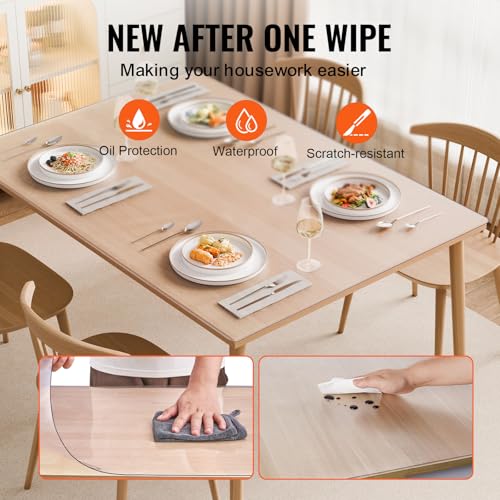 VEVOR Plastic Table Cover, 42 x 60 Inch 1.5 mm Thick Frosted Rectangle PVC Desk Mat Protector, Waterproof & Easy Cleaning Pad Tablecloth, for Office, Dresser, Dining Room, Night Stand - size: 60" x 42" (Rectangular)