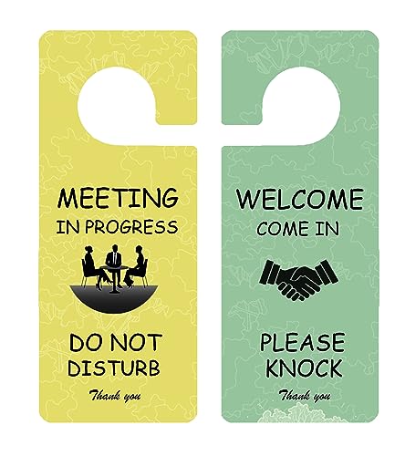Meeting in Progress Office Sign, 2Pack Do Not Disturb/Please Knock Come in Sign, Double Sided - Ideal for Office, Home, Clinic, Hotel, Dorm, Online Class, School, Counselling - color: YELLOW GREEN
