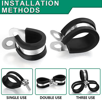 OURU 10pcs 1-3/4 Inch Stainless Steel & Rubber Coated Cushioned Insulated Cable Clamps, Automotive Pipe & Wire Clamps, Black - size: 10pcs - 1-3/4"
