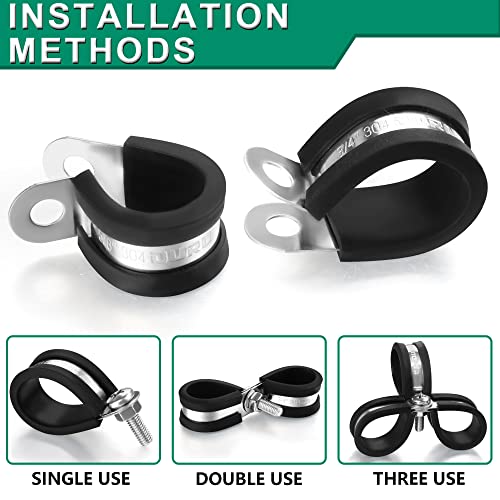 OURU 1/2-Inch Stainless Steel Rubber Coated Pipe & Wire Clamps (30pcs, Black, 13mm) - size: 30pcs - 1/2"