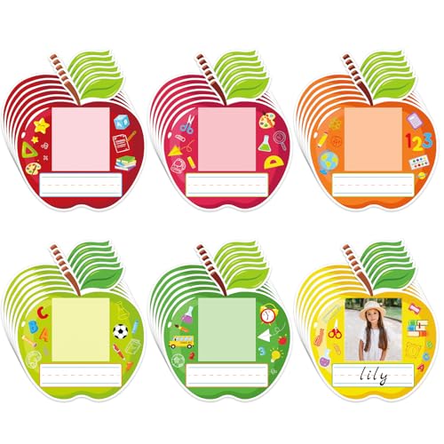 36 Pcs Adhesive Photo Classroom Name Tags for Desk, Self Adhesive Name Plates with Photo Space for Student Desks, Desk Labels for Kindergarten Preschool Name Tags Classroom Supplies (Apple) - color: Apple