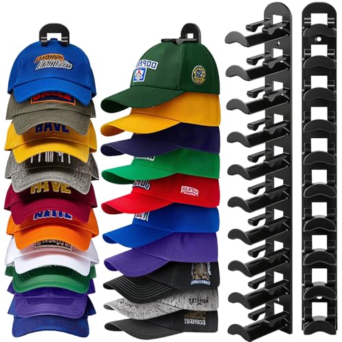 Hat Hook for Wall, 2 Pack Hat Organizer Hold up to 20 Hats,Hat Holder with Strong Adhesive and 8 Pack Screws, Cap Holder Hat Hangers for Wall Closet Door and Bedroom(B-Black) - color: B-Black