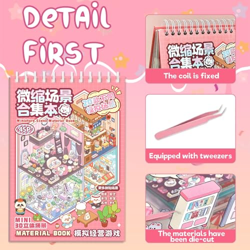 3D Sticker Scenes Book for Adults, 20 Sets DIY Sticker Scene Book Miniature House Shop Craft, Scene Stickers Creative Therapy Activity for Stress Relief