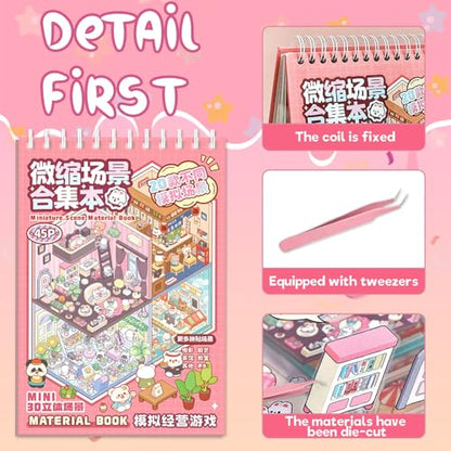 3D Sticker Scenes Book for Adults, 20 Sets DIY Sticker Scene Book Miniature House Shop Craft, Scene Stickers Creative Therapy Activity for Stress Relief