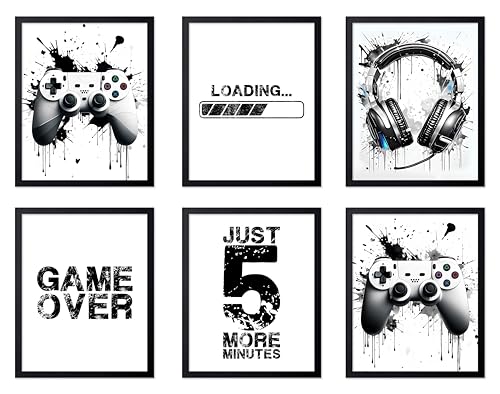 Poster Master 6-Piece Video Game Print - Contemporary Gaming Poster - Geeky & Gamer Art - Modern Black & White Design - Minimal Game Room or Teen Boy's Room Decor - 16x20 UNFRAMED Wall Art - color: Style-06, size: 16"L x 20"W