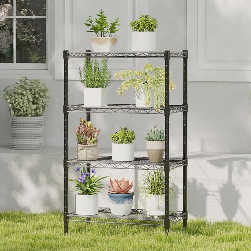 DUMOS 4-Tier Metal Wire Storage Shelves, Adjustable Standing Storage Rack Shelf, Heavy Duty Steel Shelving Unit Organizers for Kitchen Bathroom Pantry Garage, 23.2" Wx13.4 Dx47.1 H, Black - size: 4 Tiers-47.1"H without wheels