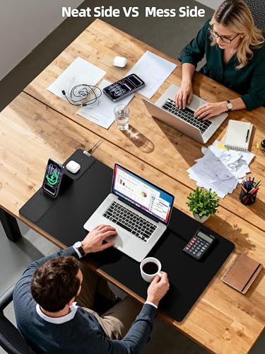 Mouse Pad with Magnetic Wireless Charging & Adjustable Phone Stand, 31.5"x15.8" Extended Desk Mat, Waterproof Ultra-Smooth Keyboard Pad, Non-Slip Base, Black - color: Black-31.5"x15.8"-magnetic Stand-left