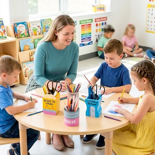 MALLMALL6 3Pcs Pencil Sharpen Eraser Shaped Pencil Holder, Back to School Wooden Caddy Case Gifts for Kid Student, No Assembly Sharp Dull Shaped Desktop Dispenser Storage Organizer for Classroom Decor - style: Pencil & Sharpen & Eraser