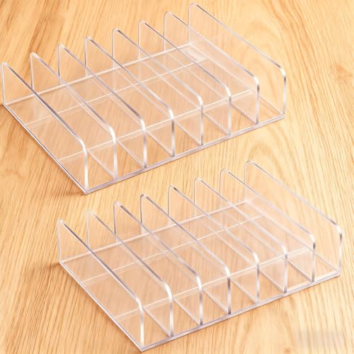 2 Pcs Acrylic Clipboard Holder 7 Slots Clipboard Organizer Display Stand Storage Rack Document Typing Paper Stand Menu Display Receipt Holder for Classroom Office School Teacher No Assembly Required