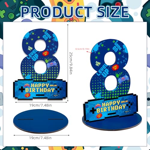 Video Game Birthday Party Decorations, Video Game Birthday Number Sign Centerpiece, 8th Table Topper Wooden Centerpiece for Gaming Theme 8th Birthday Supplies (8th) - style: 8th