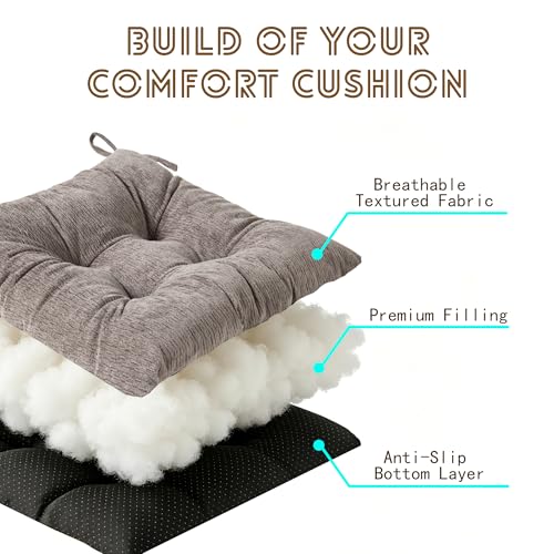 Chair Cushions for Dining Chairs, Seat Cushions for Kitchen Chairs | Chair Pads with Ties and Non Slip Backing (2, Light Taupe, 16.5 x 16.5 x 2 inches) - color: Light Taupe, size: 16.5 x 16.5 x 2 inches