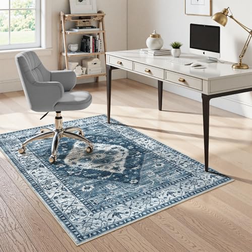 Anidaroel Office Chair Mat for Hardwood & Tile Floor, 4x6 Floor Mat for Office Chair, Under Desk Rug for Rolling Chair on Hardwood, Low Pile Carpet Floor Protector Rug, Easy to Clean, Blue - color: Blue, size: 4'x6'