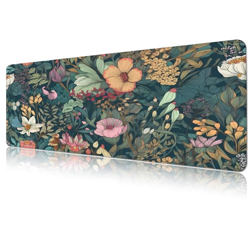 Gaming Mouse Pad, Large 31.5 x 11.8 inches Mousepad, Long Keyboard Pad, Cute Mouse Mat for Computer with Stitched Edges and Non-Slip Base (Wildflower) - color: Wildflower