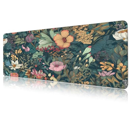 Gaming Mouse Pad, Large 31.5 x 11.8 inches Mousepad, Long Keyboard Pad, Cute Mouse Mat for Computer with Stitched Edges and Non-Slip Base (Wildflower) - color: Wildflower