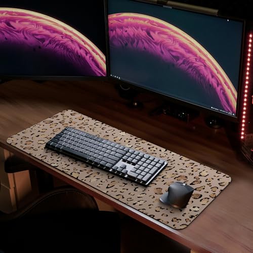 MAY FLOWER Gaming Mouse pad, Large Laptop Mousepad, Full Keyboard Mat, Long Computer Mouse Mat for Home and Office, Anti-Slip Rubber Base, 31.5 x 11.8 Inches (Leopard Print) - color: Leopard Print
