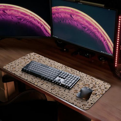 MAY FLOWER Gaming Mouse pad, Large Laptop Mousepad, Full Keyboard Mat, Long Computer Mouse Mat for Home and Office, Anti-Slip Rubber Base, 31.5 x 11.8 Inches (Leopard Print) - color: Leopard Print