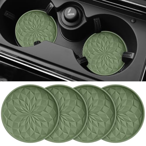 ME.FAN Car Coasters for Cup Holders [4 Pack] - 2.75In Silicone Auto Mug Mats - Universal Non-Slip Recessed Car Interior Accessories Olive Green - color: 4pack-olive Green